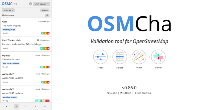 A screenshot of OSMCha’s homepage.