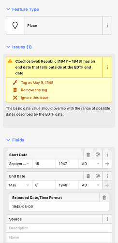 Czechoslovak Republic [1947 – 1948] has an end date that falls outside of the EDTF end date
