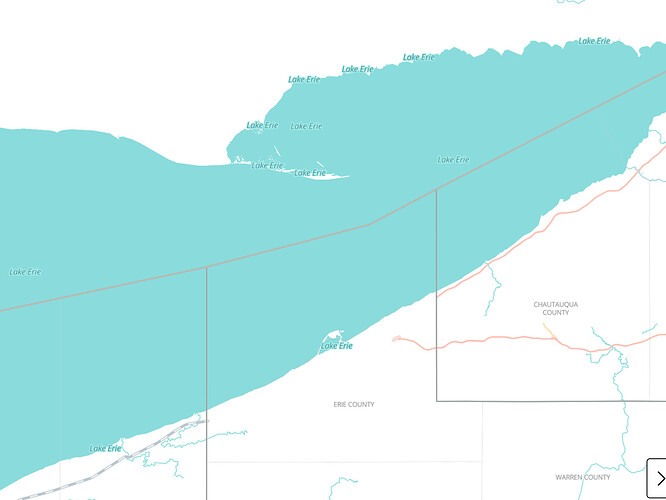 The Erie Triangle is bounded by two lines that run north to meet the international boundary with Canada in Lake Ontario.