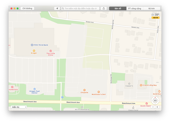 A screenshot of Apple Maps showing grass where there used to be houses but now there’s only a parking lot.