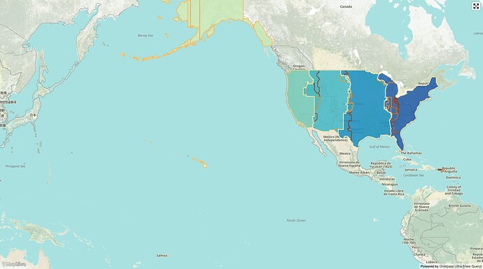 North America and the Pacific region highlighting U.S. time zone boundaries. The Chamorro and Samoa time zones are barely visible in the Pacific Ocean.