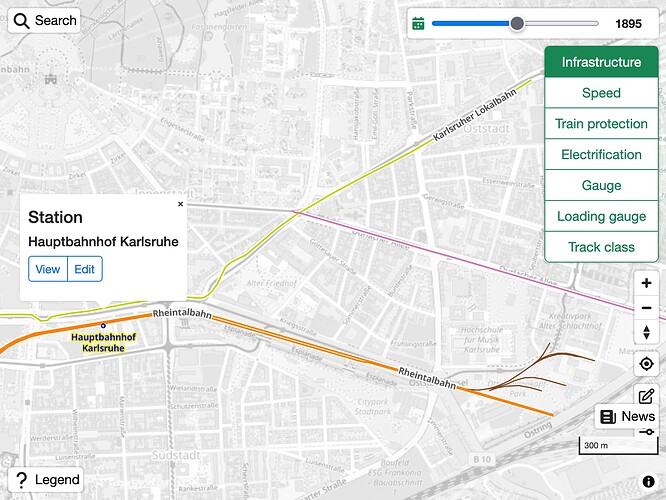 Hauptbahnhof Karlsruhe near the terminus of the Rheintalbahn.